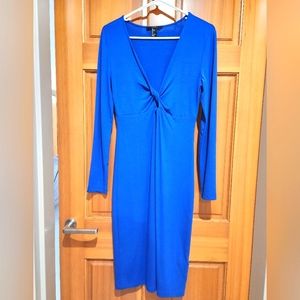 Forever 21 Long Sleeve Twisted Low V-Neck Pencil Dress, Size L